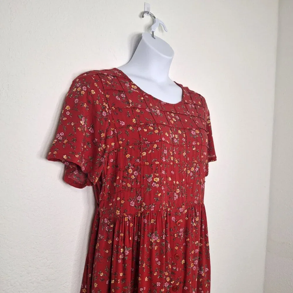 Erika & Co Floral Babydoll Maxi Summer Dress Sz L Boho Cottagecore Peasant - Picture 5 of 16
